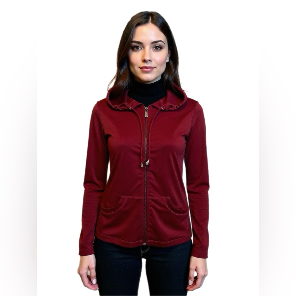 Colorful Size XS Women's Maroon Zip Up Stretchy Hoodie
